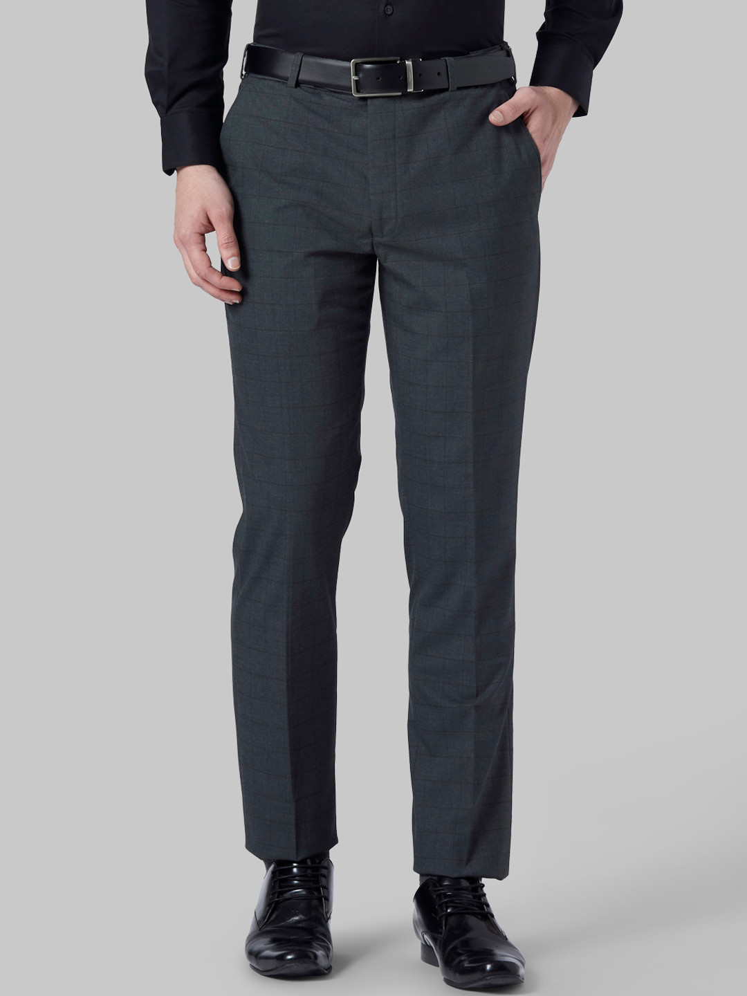 Buy Park Avenue Men Grey Regular Fit Checked Formal Trousers - Trousers ...