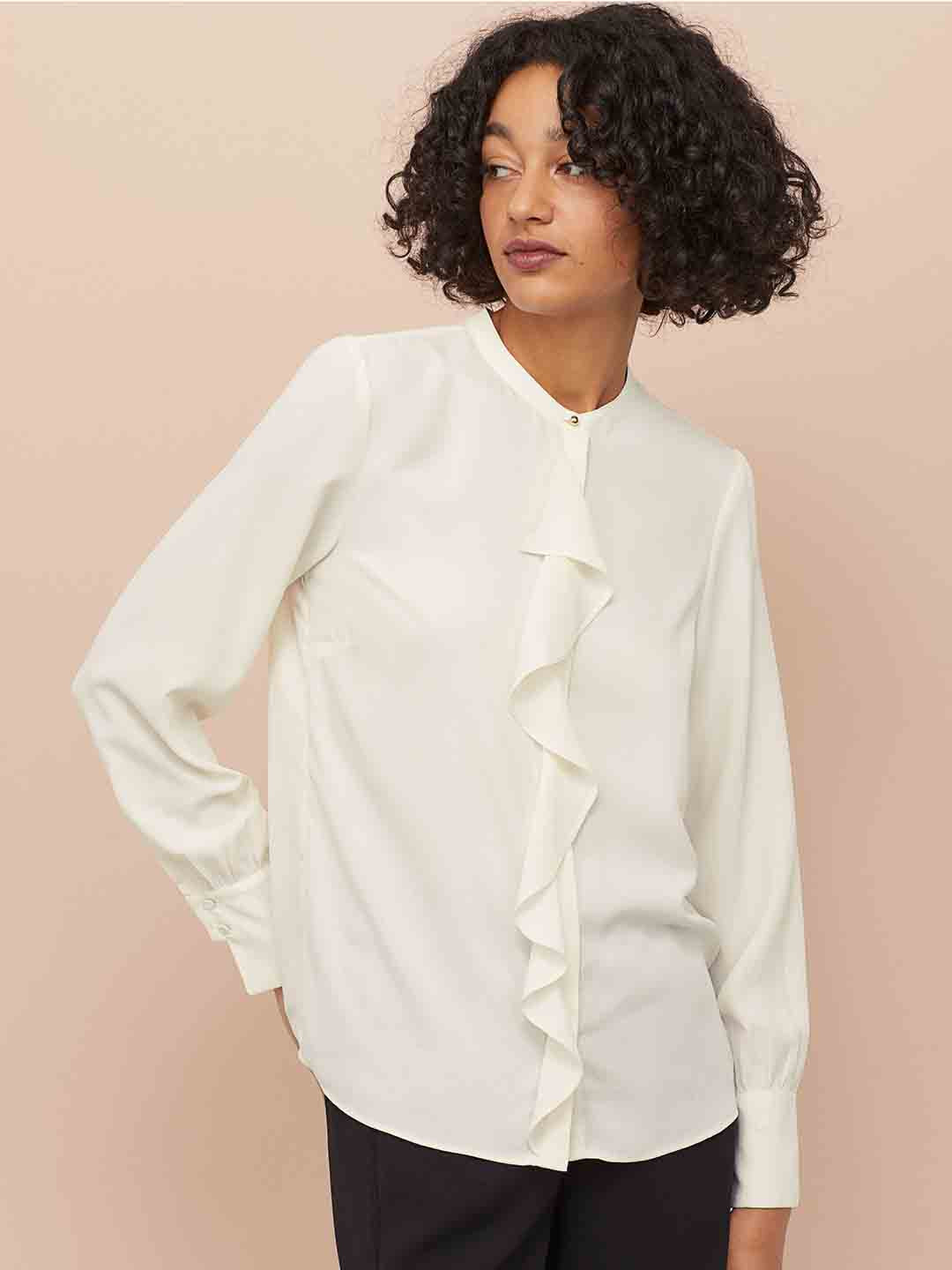 Buy H&M Women White Solid Flounced Blouse Tops for Women 10910738