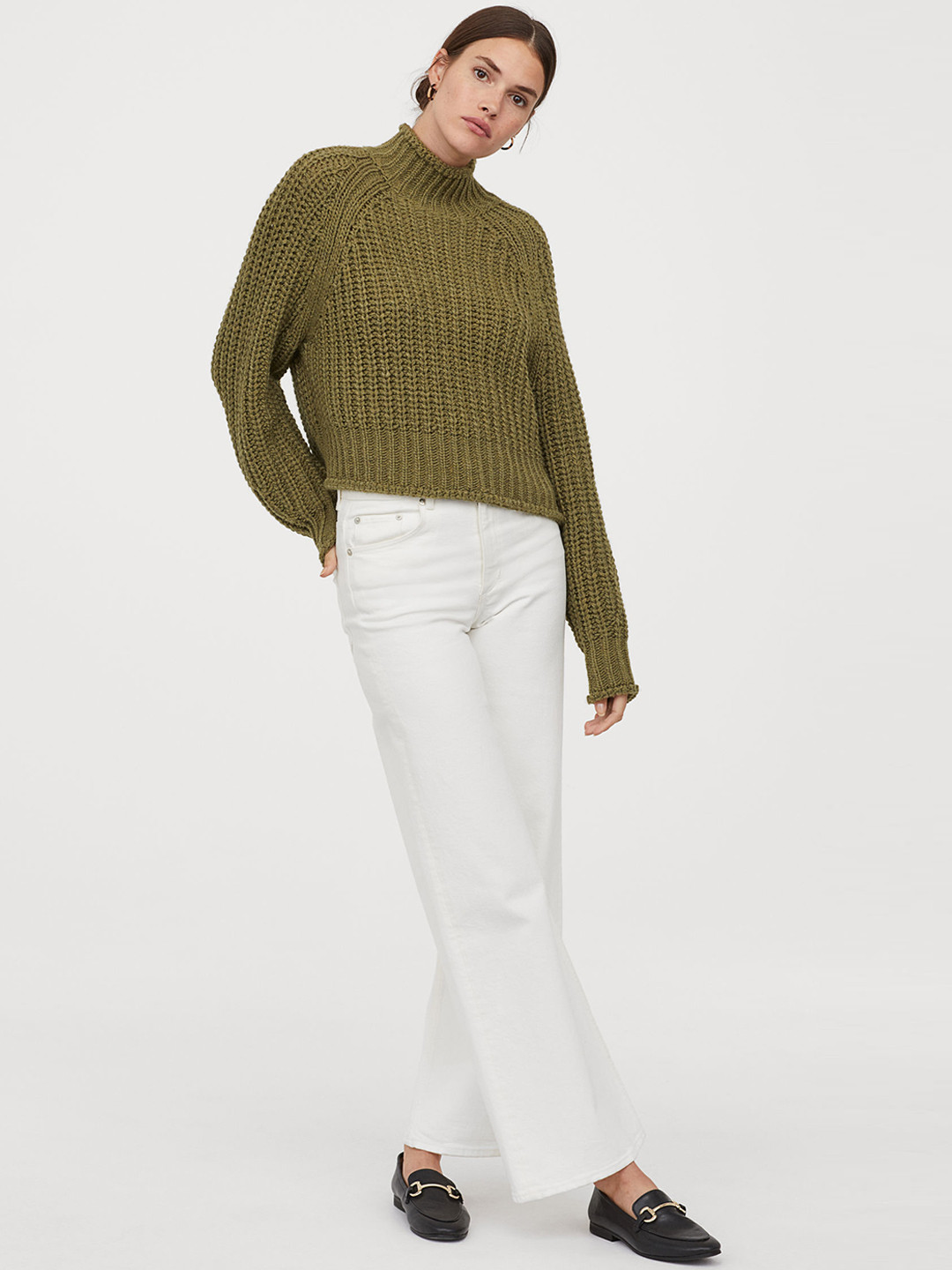 Buy H&M Women Green Solid Ribbed Polo Neck Jumper Sweaters for Women 10910516 Myntra