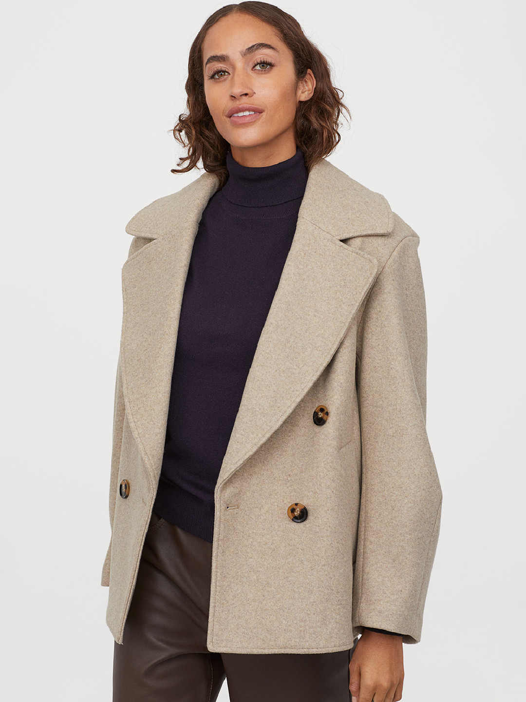 Buy H&M Women Beige Double Breasted Jacket Blazers for Women 10910440