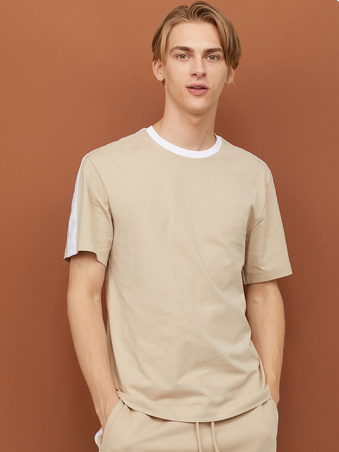 Buy HM Beige Pure Cotton T Shirt With Panels - Tshirts for Men 10910764 ...