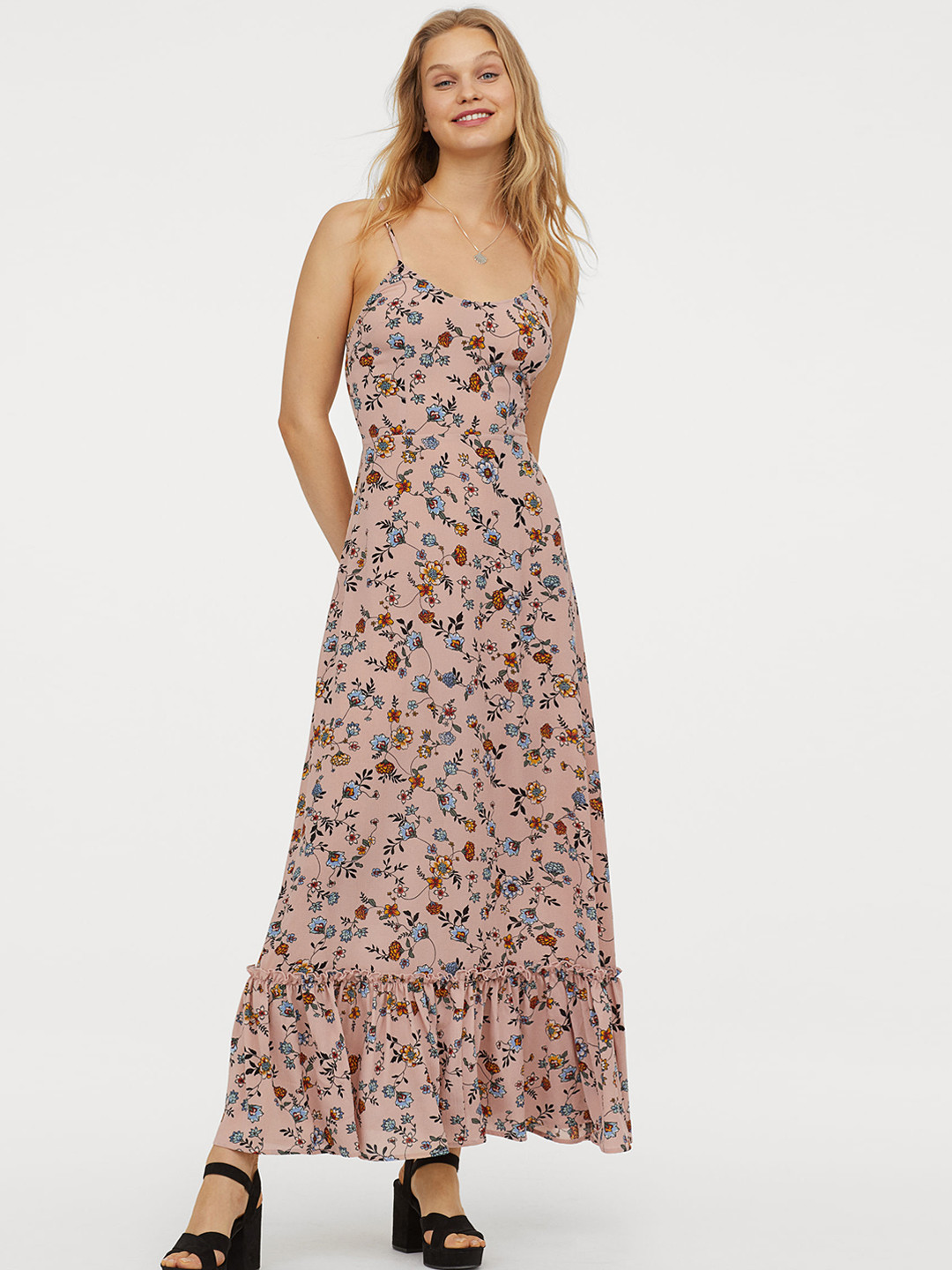 Buy H&M Women Pink Printed V Neck Maxi Dress Dresses for Women