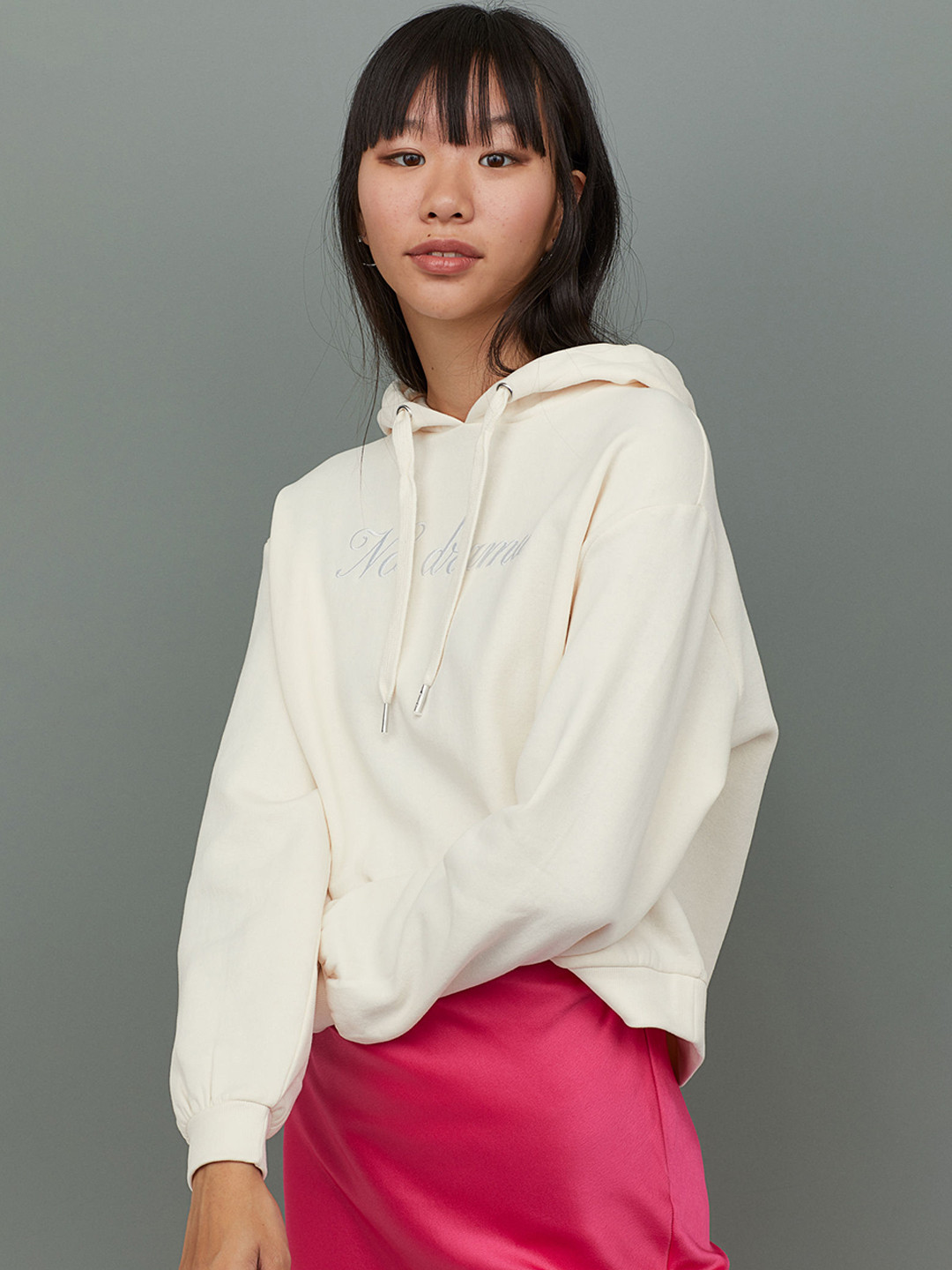 Buy H&M Women Off White Solid Short Hooded Top Sweatshirts for Women