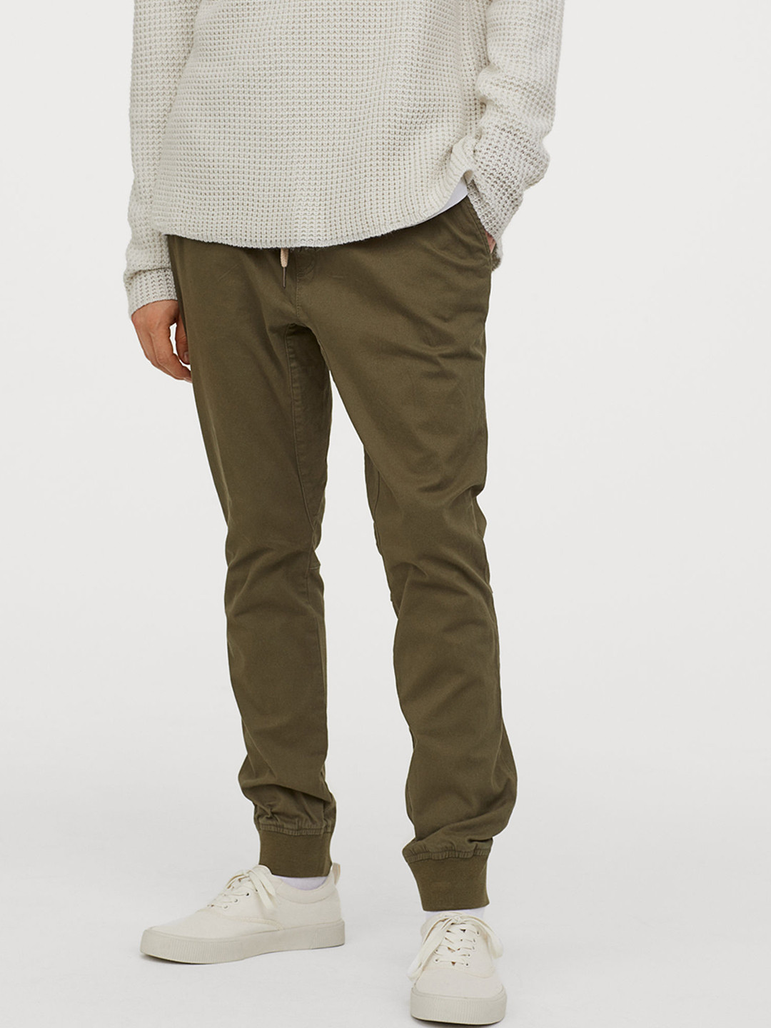 Buy H&M Men Green Cotton Twill Joggers Trousers for Men 10959016 Myntra