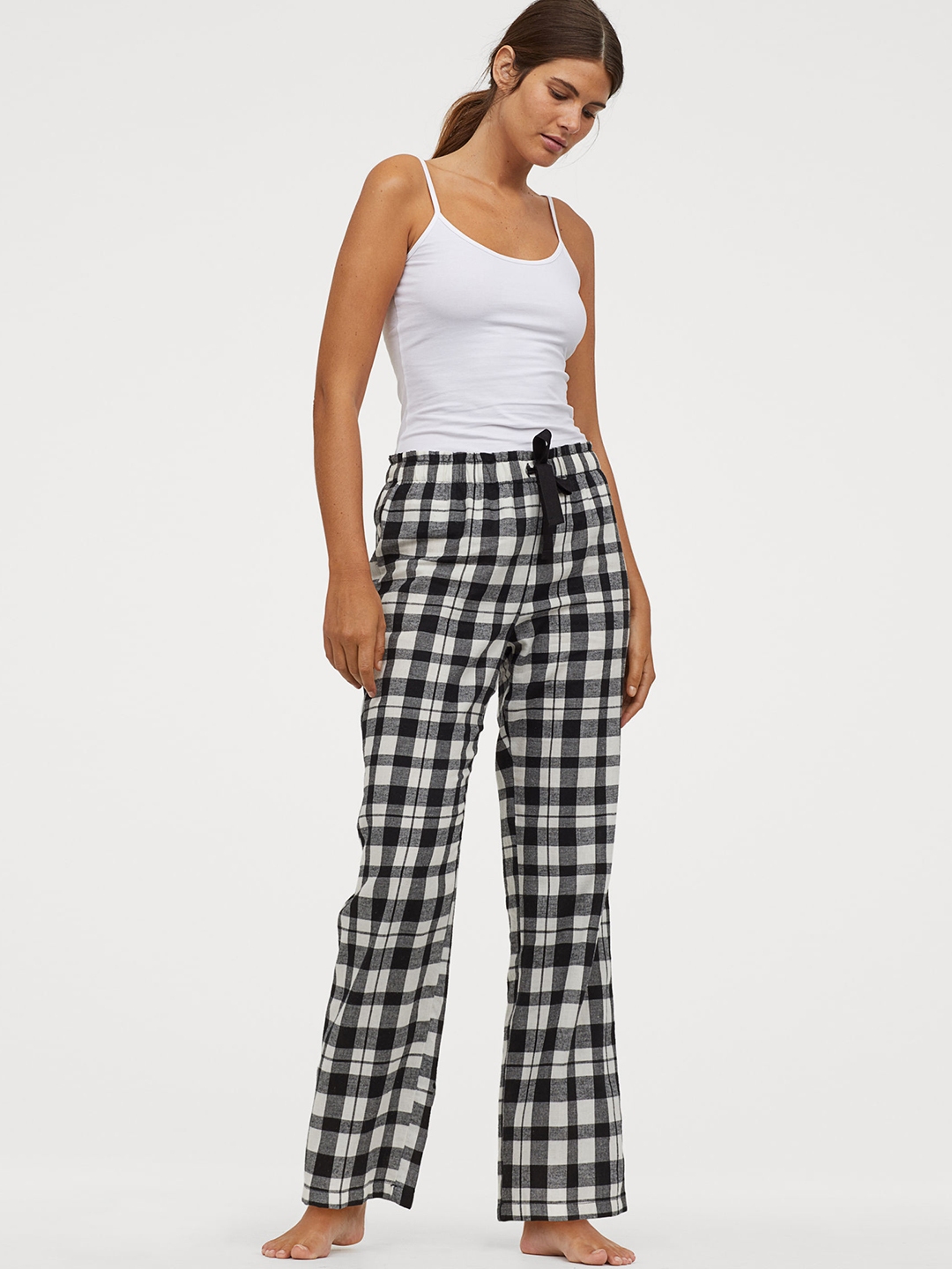 Buy H&amp;M Women Black &amp; White Flannel Pyjama Bottoms