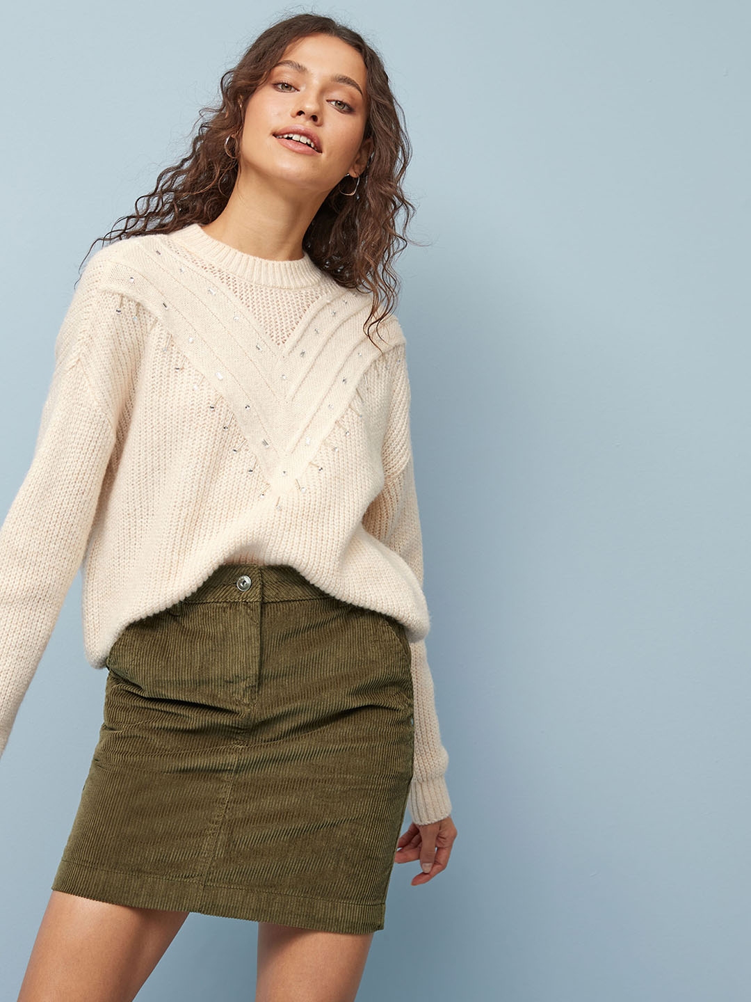 next green cord skirt