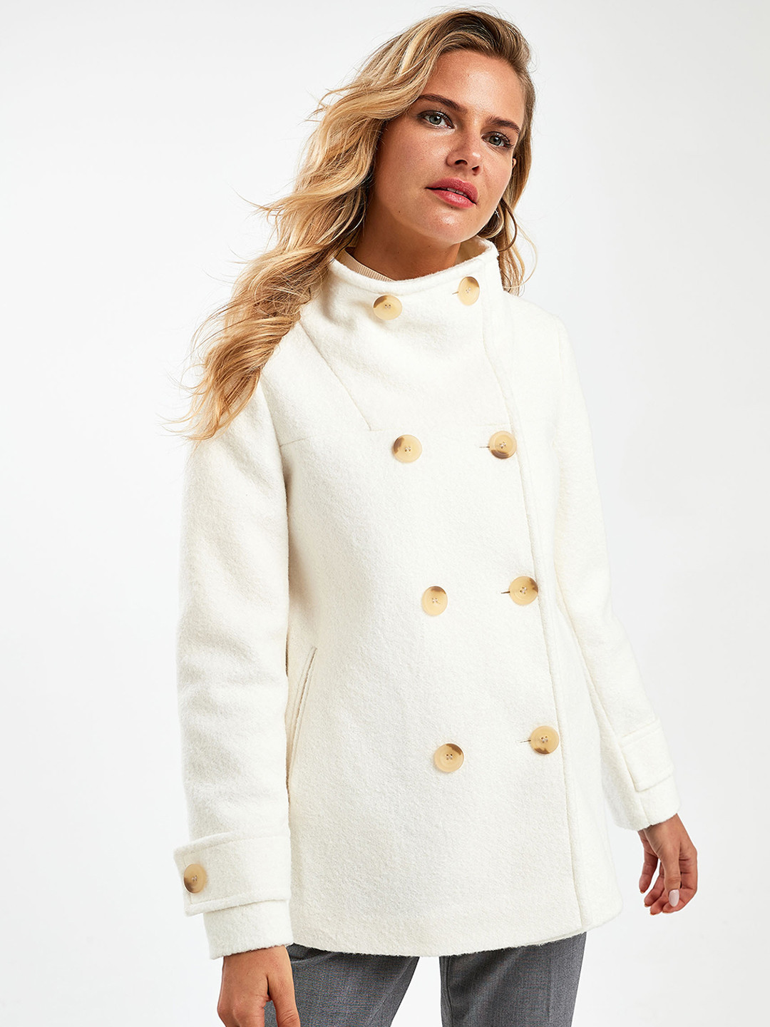 Buy Next Women White Solid Double Breasted Overcoat Coats for Women