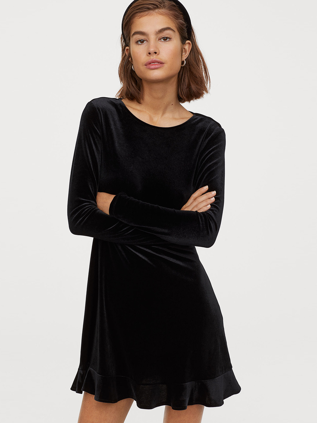 Buy H&M Women Black Velour Dress With A Flounce Dresses for Women 10958586 Myntra