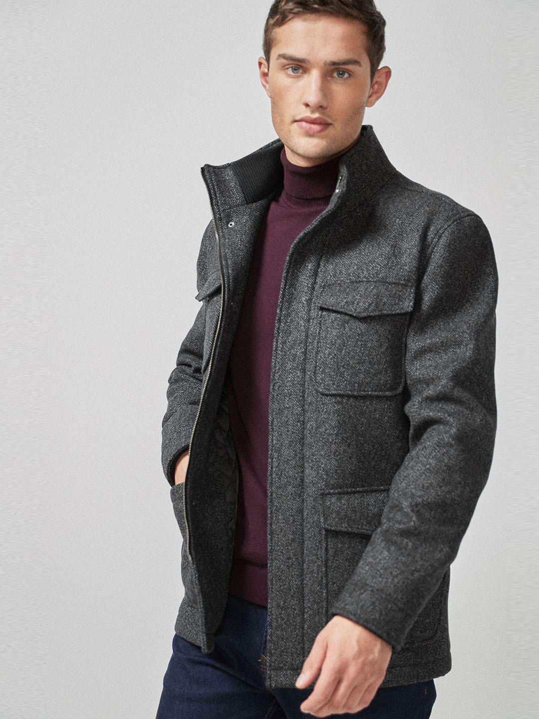 Buy Next Men Grey Solid Four Pocket Jacket Jackets for Men 10959746