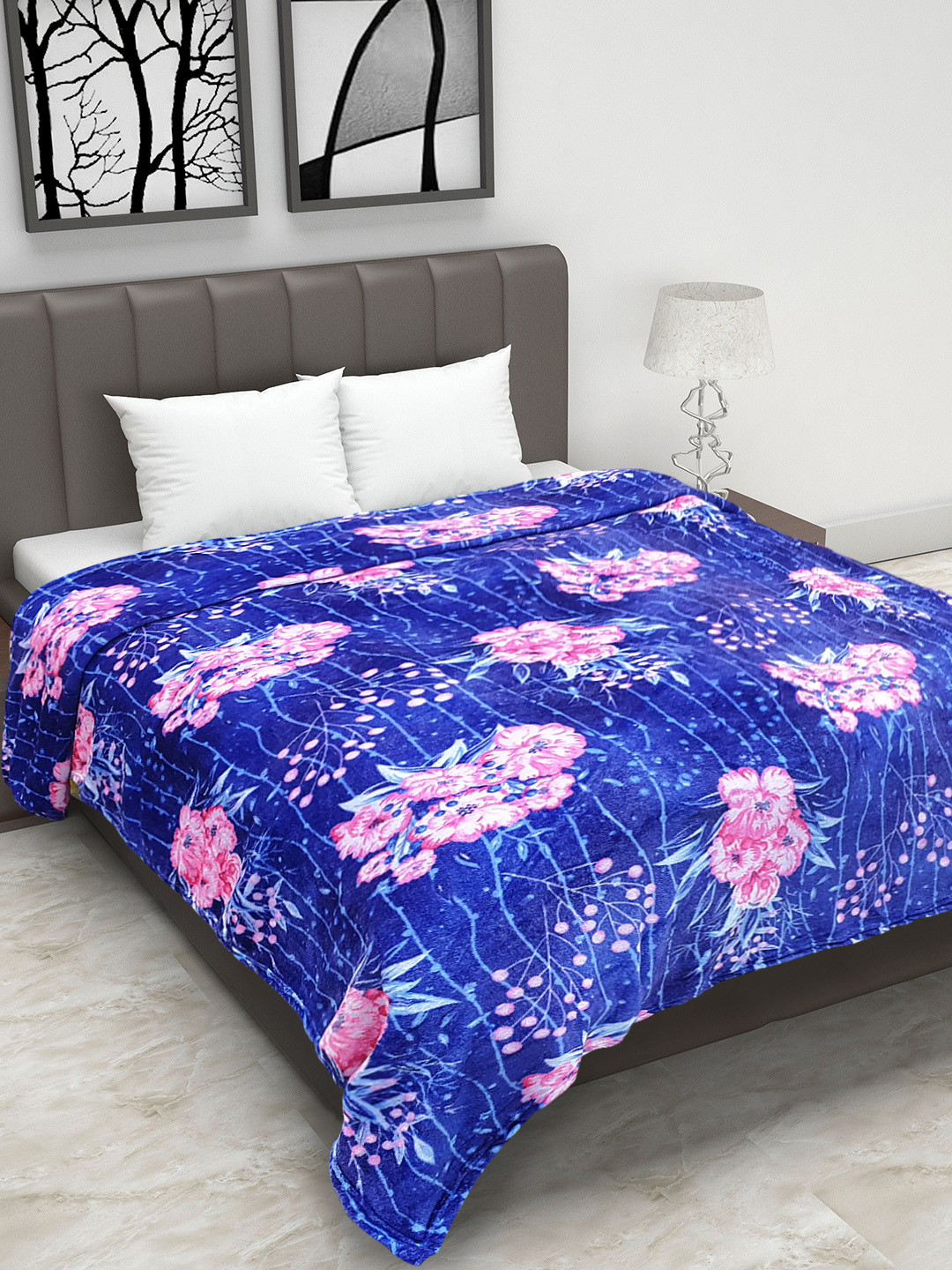 Buy Status Blue Floral Mild Winter 150 GSM Double Bed Blanket