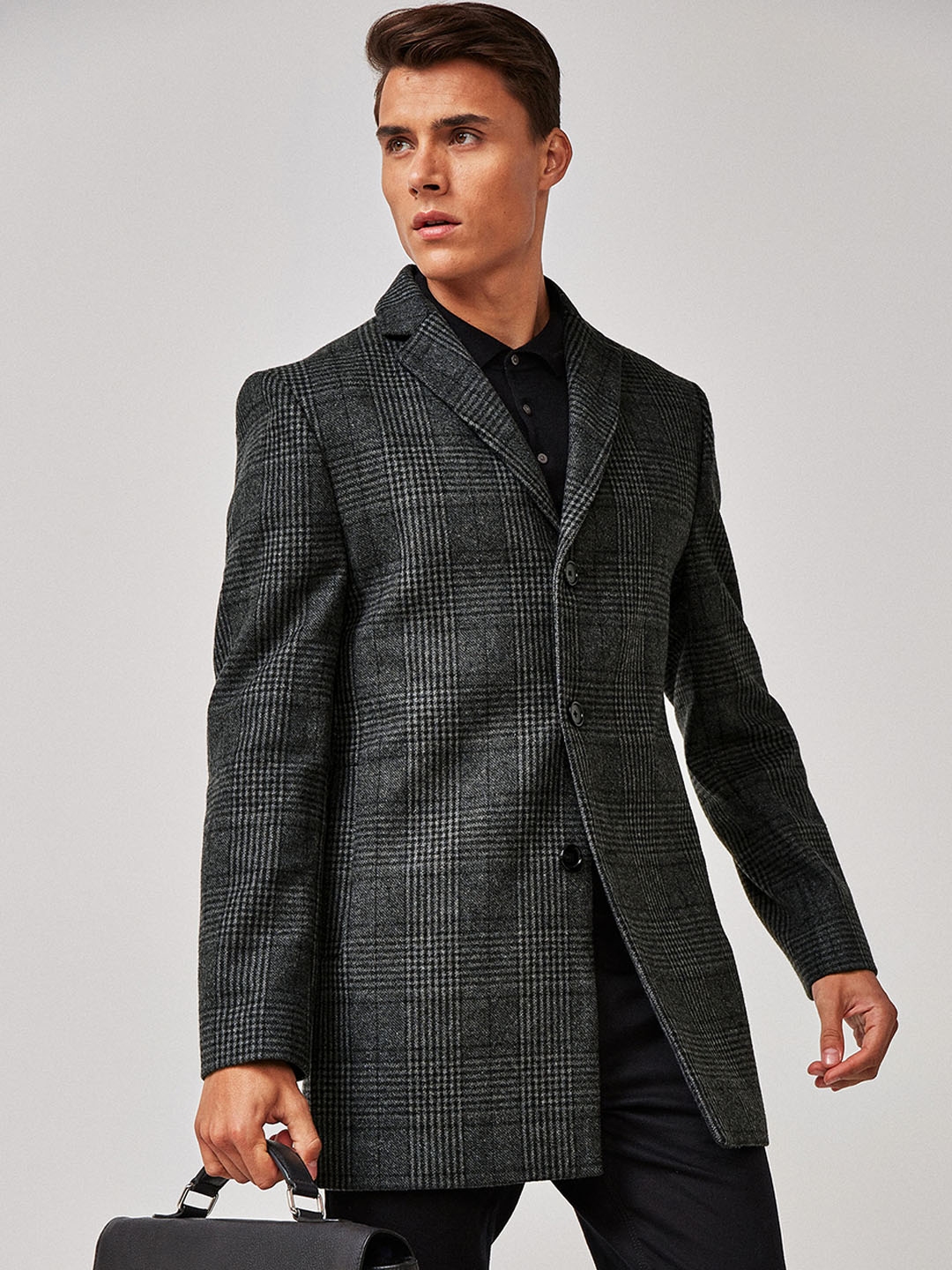 Buy Next Men Charcoal Grey Checked Single Breasted Nova Fides Epsom