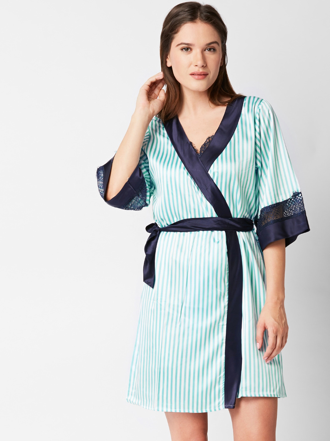 Buy I Like Me Women Blue & White Striped Robe - Robe for Women 10965508 ...