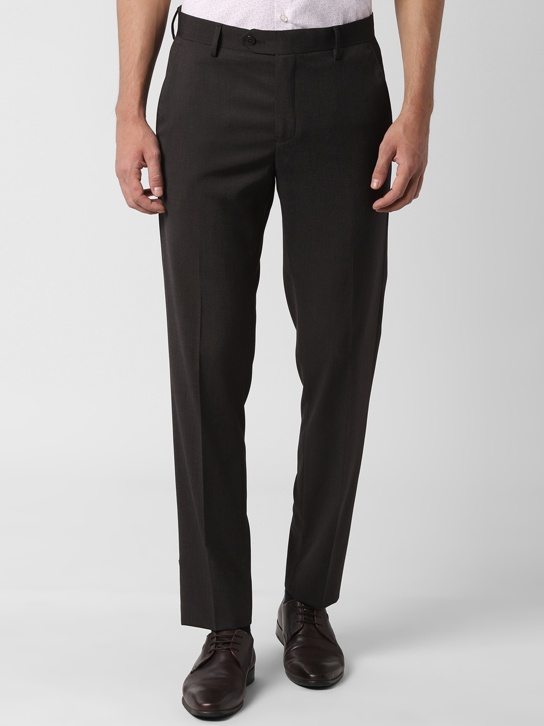 Buy Peter England Men Brown Slim Fit Self Design Formal Trousers ...
