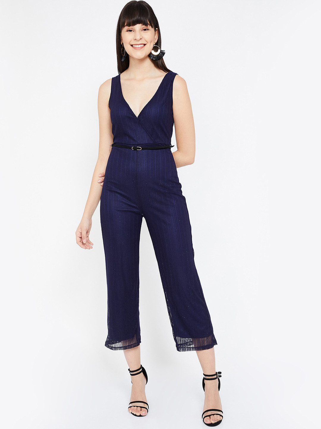 Buy Ginger By Lifestyle Women Navy Blue Solid Capri Jumpsuit Jumpsuit