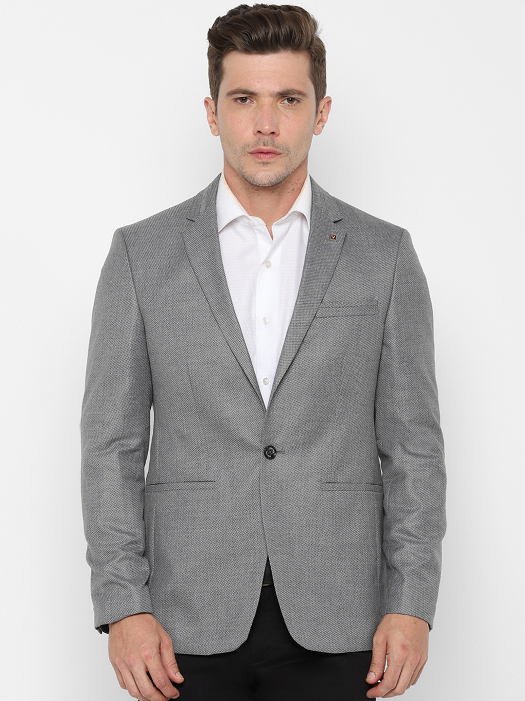 Buy Allen Solly Men Grey Self Design Slim Fit Single Breasted Blazer - Blazers for Men 10971484 