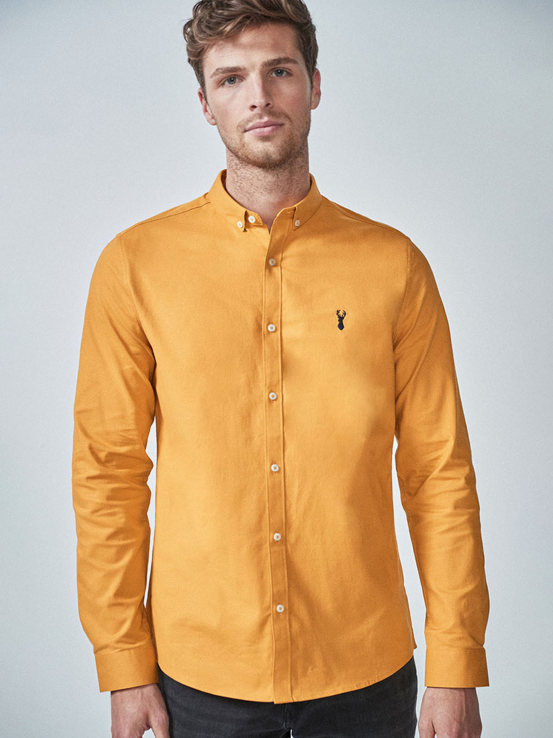 Buy Next Men Mustard Yellow Slim Fit Solid Semiformal Shirt Shirts