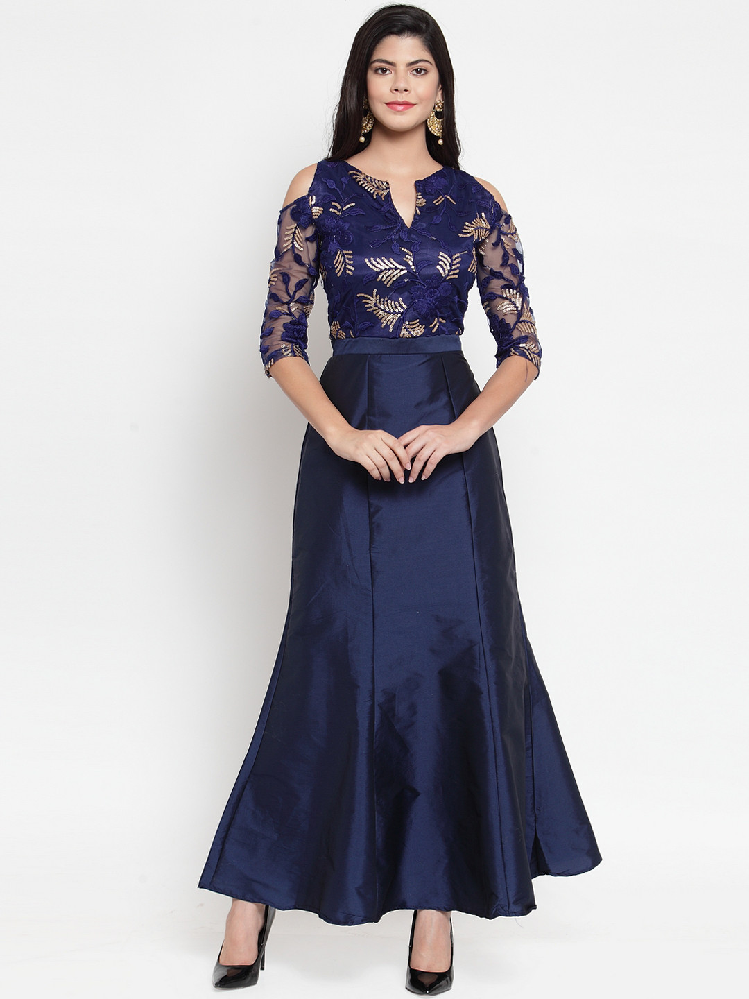 Buy Just Wow Women Navy Blue Embellished Maxi Dress Dresses for Women
