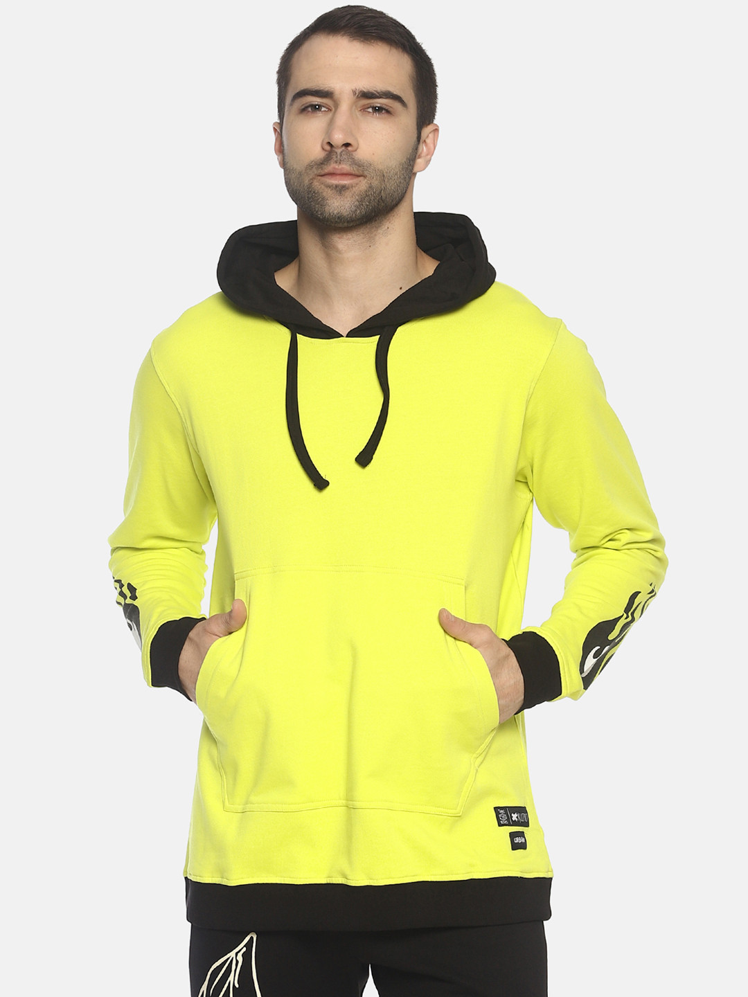 Buy KULTPRIT Men Lime Green & Black Printed Hooded Sweatshirt