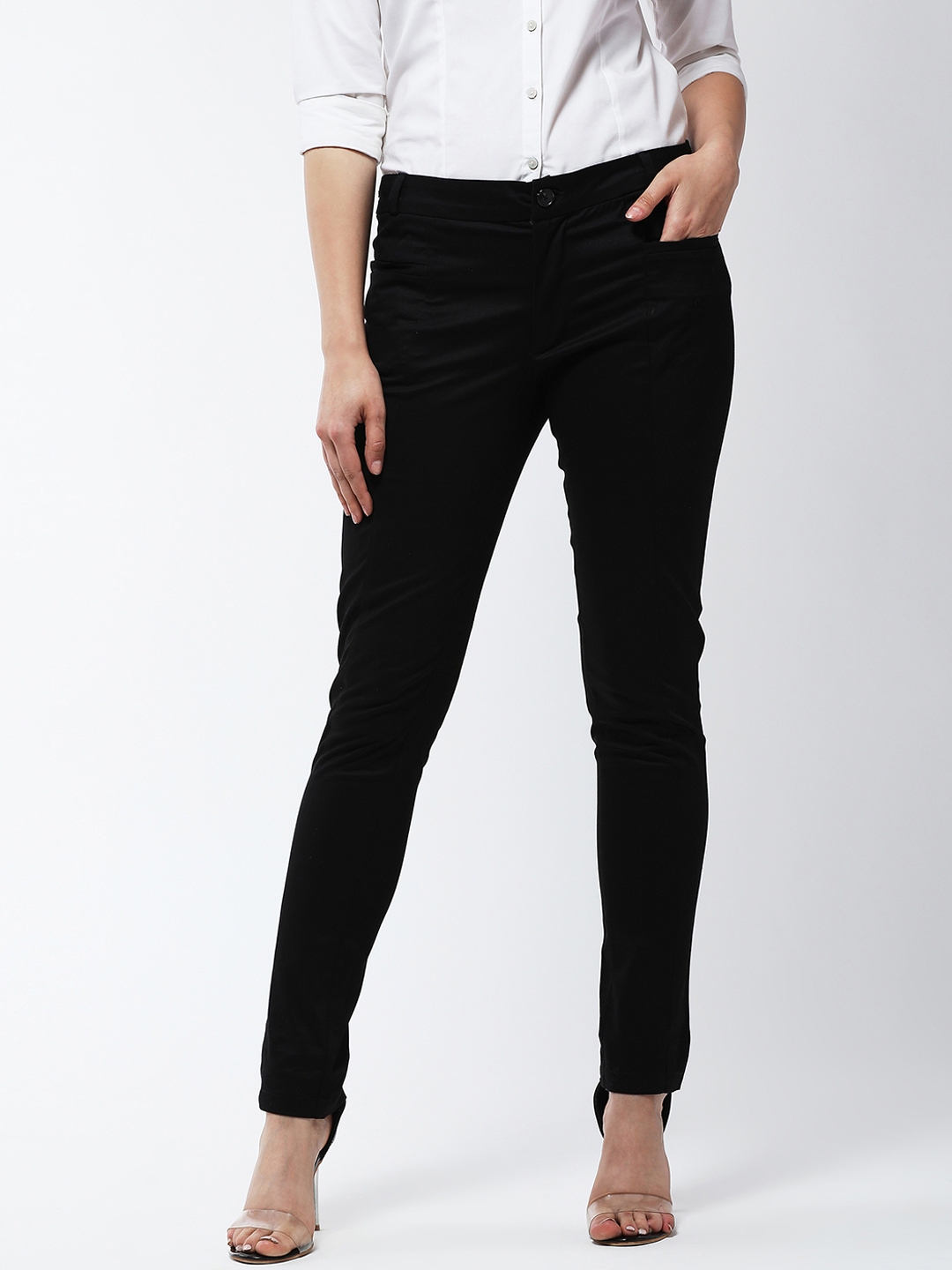 Buy MAGRE Women Black Skinny Fit Solid Regular Trousers - Trousers for ...
