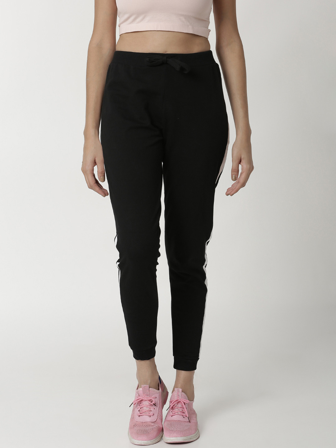 Buy De Moza Women Black Solid Pure Cotton Joggers Track Pants for