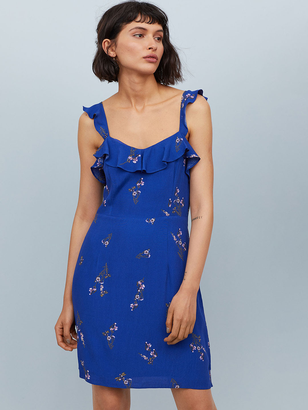 Buy H&M Women Blue Printed Dress With Flounces Dresses for Women