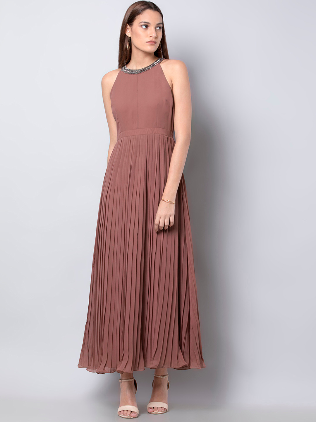 Buy FabAlley Women Pink Solid Accordion Pleat Maxi Dress Dresses for