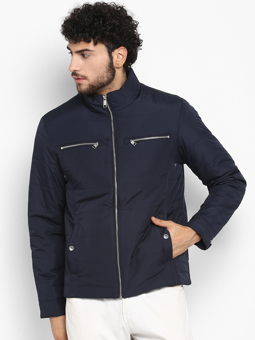 Buy Red Tape Men Navy Blue Solid Bomber Jacket Jackets for Men