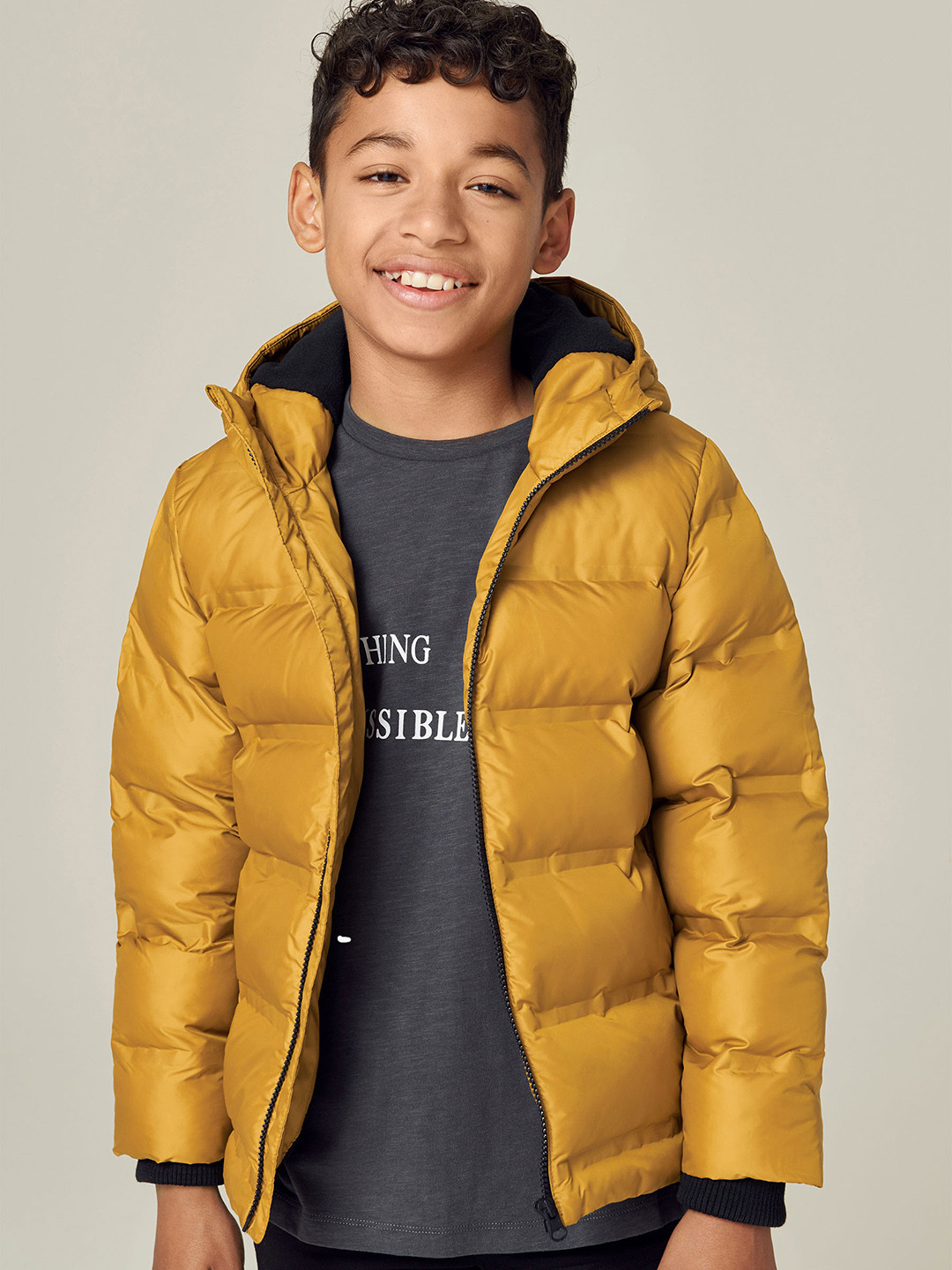 Buy Next Boys Mustard Solid Fleece Lined Puffer Jacket Jackets for