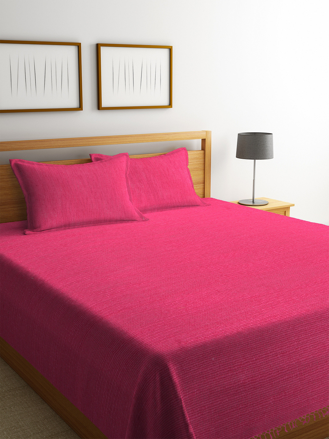 Buy NEUDIS Pink Solid Double Bed Cover With 2 Pillow Covers Bed