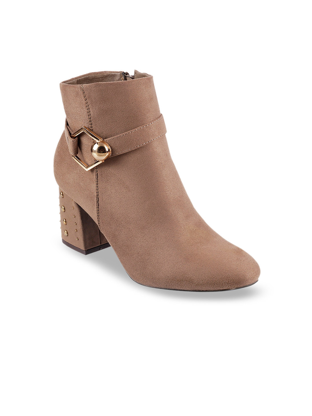 Buy Mochi Women Khaki Solid Heeled Boots Boots for Women 10985056