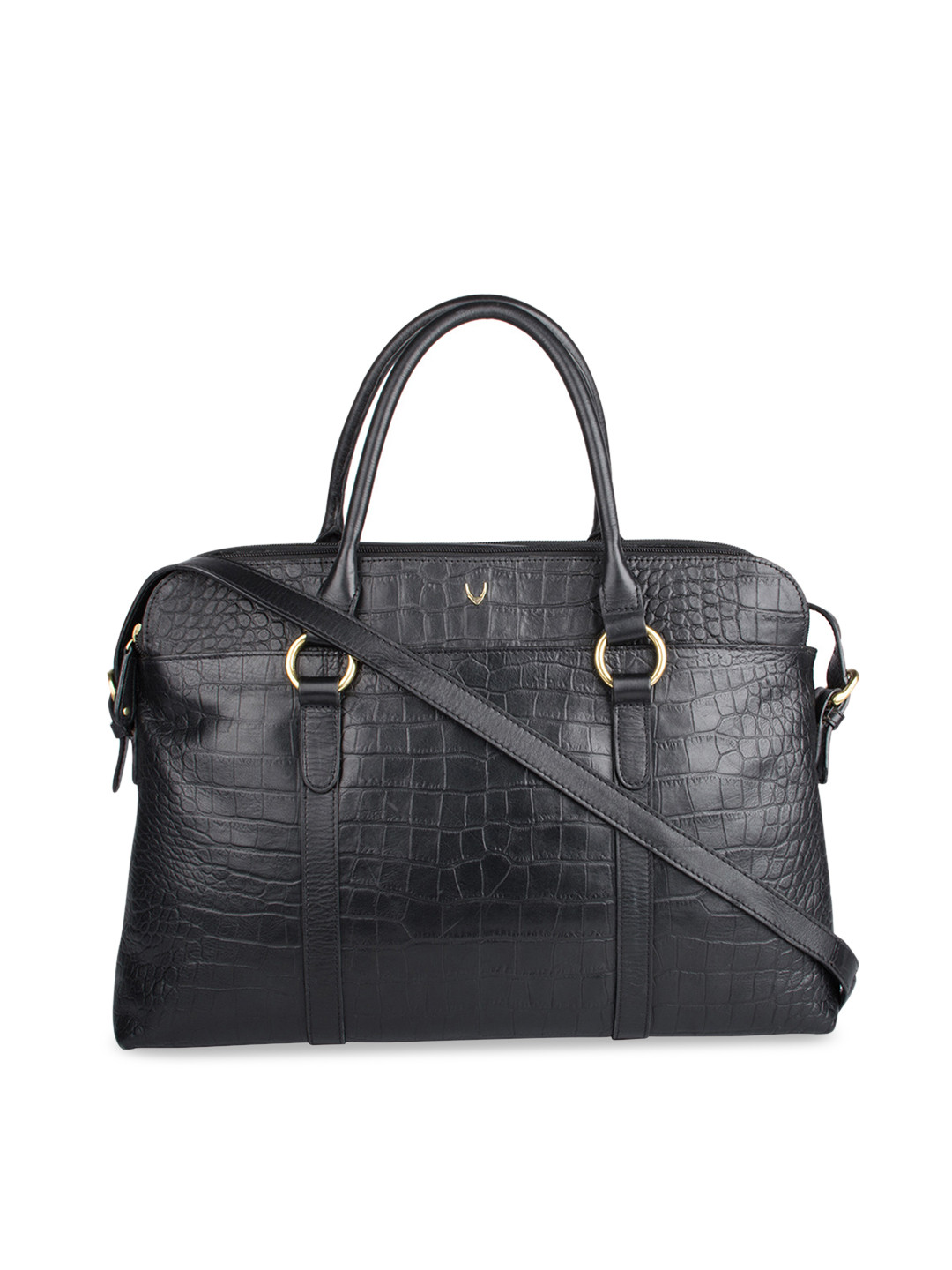 Buy Hidesign Women Black Crocodile Textured Leather Laptop Bag Laptop