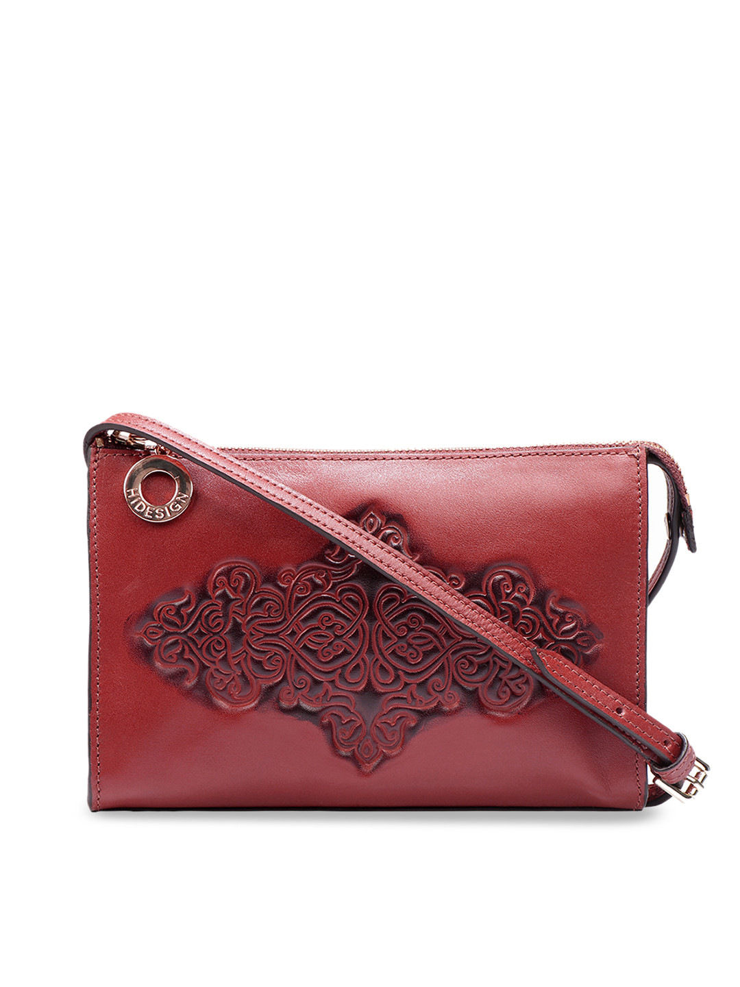 Buy Hidesign Red Printed Leather Sling Bag Handbags for Women