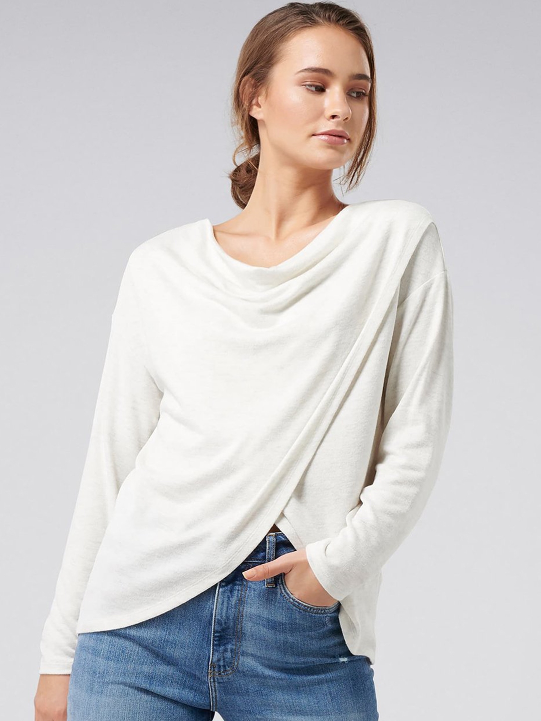 Buy Forever New Women Off White Solid High Low Top - Tops for Women ...