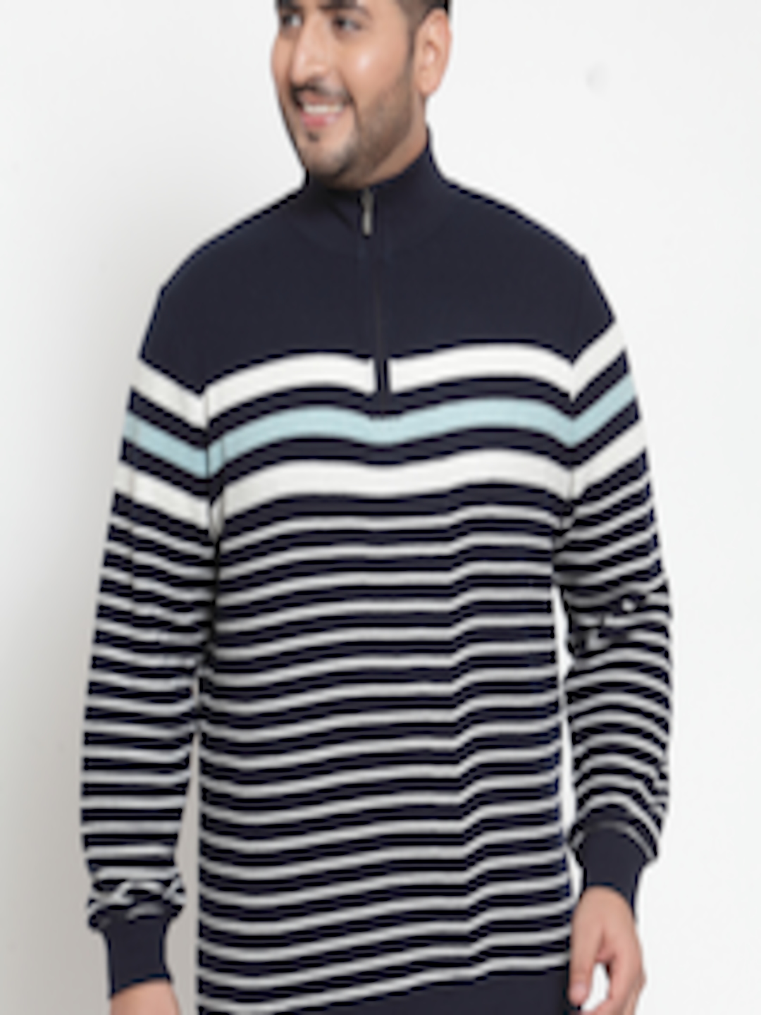 Buy PlusS Men Navy Blue & White Striped Sweatshirt - Sweatshirts for ...