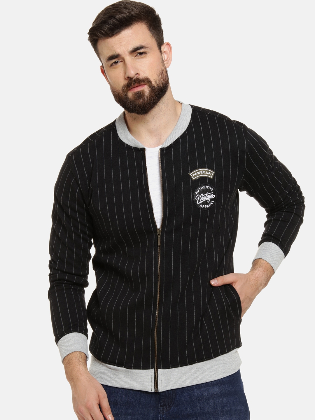 Buy Campus Sutra Men Black Striped Bomber Jacket Jackets for Men