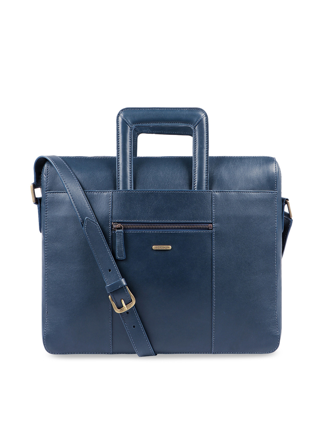 Buy Hidesign Men Navy Blue Solid Laptop Leather Bag Laptop Bag for