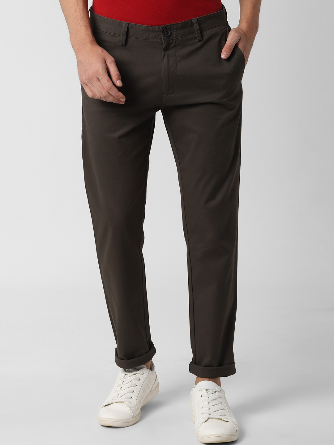 Buy Peter England Casuals Men Brown Slim Fit Solid Regular Trousers