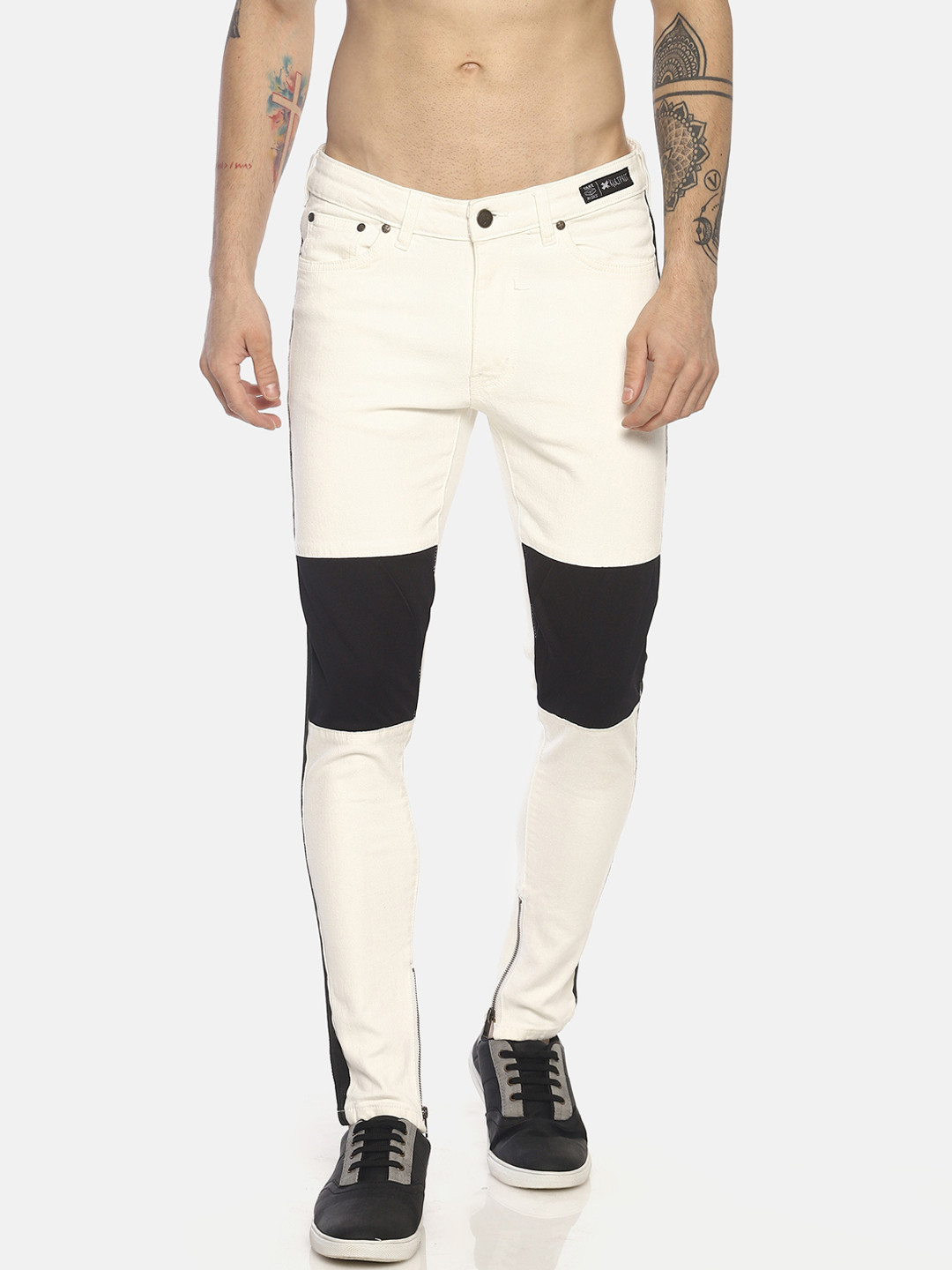 Buy KULTPRIT Men Cream Coloured Black Skinny Fit Mid Buy KULTPRIT Men Cream Coloured Black Skinny Fit Mid
