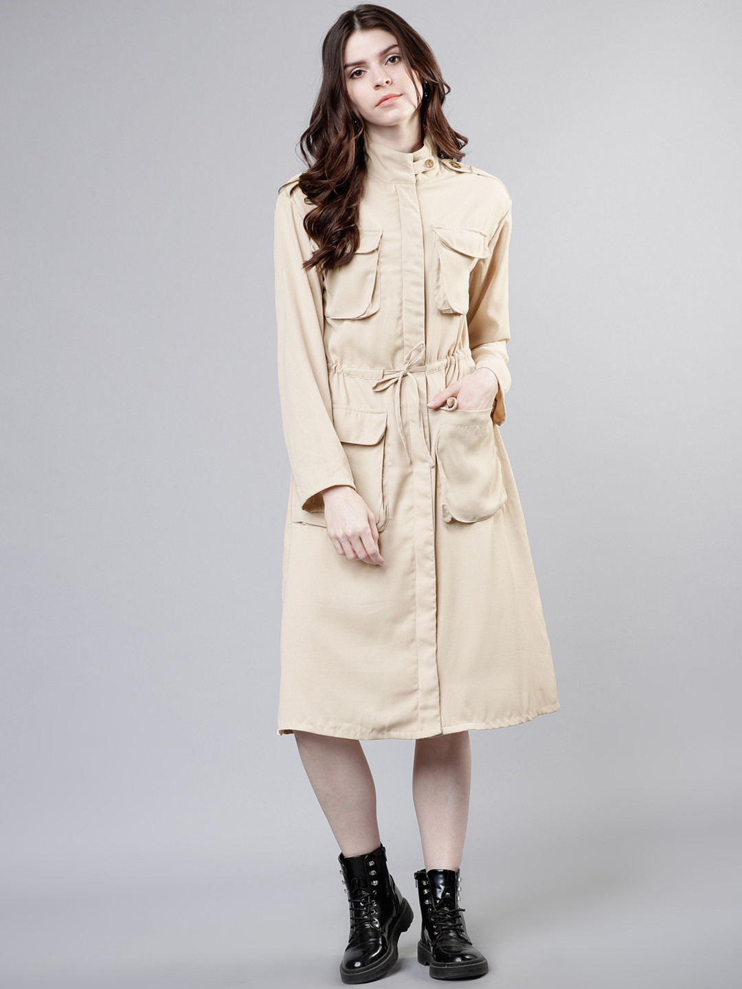 Buy Tokyo Talkies Women Beige Solid Shirt Dress - Dresses for Women 10990262 | Myntra