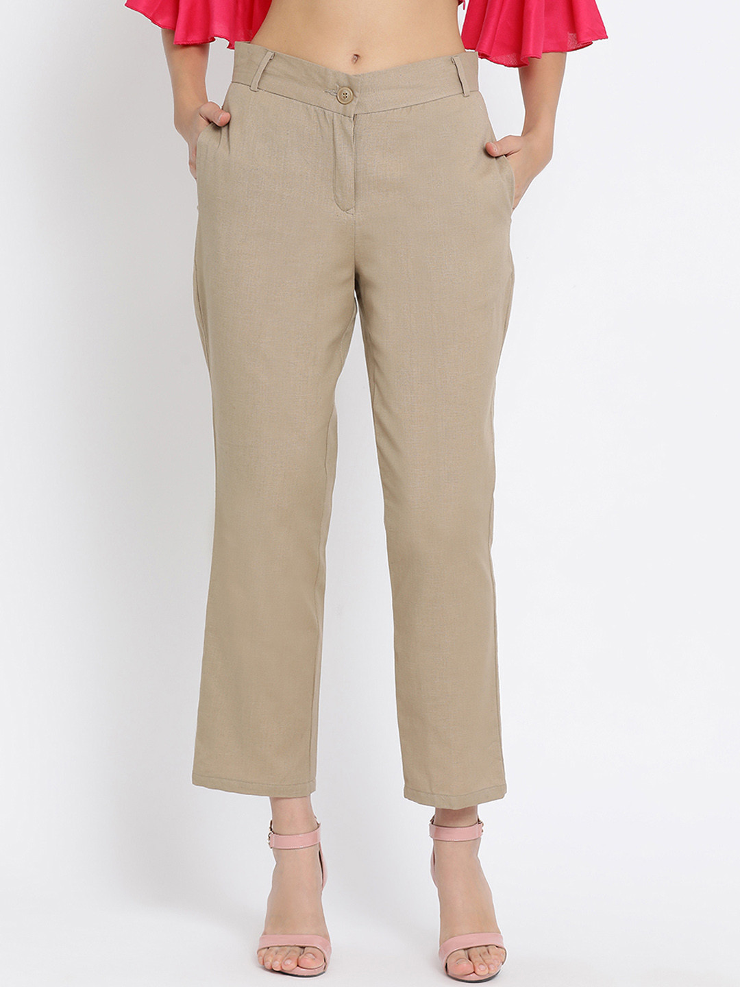 Buy Kohl Black Solid Cotton & Linen Cigarette Trousers By Maaesa
