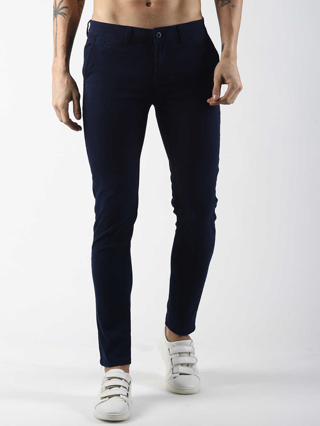 Buy Blue Saint Men Navy Blue Slim Fit Solid Chinos - Trousers for Men ...