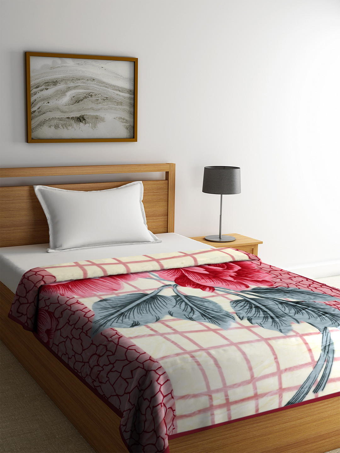 Buy BOMBAY DYEING Off White & Pink Floral Heavy Winter 610 GSM Single