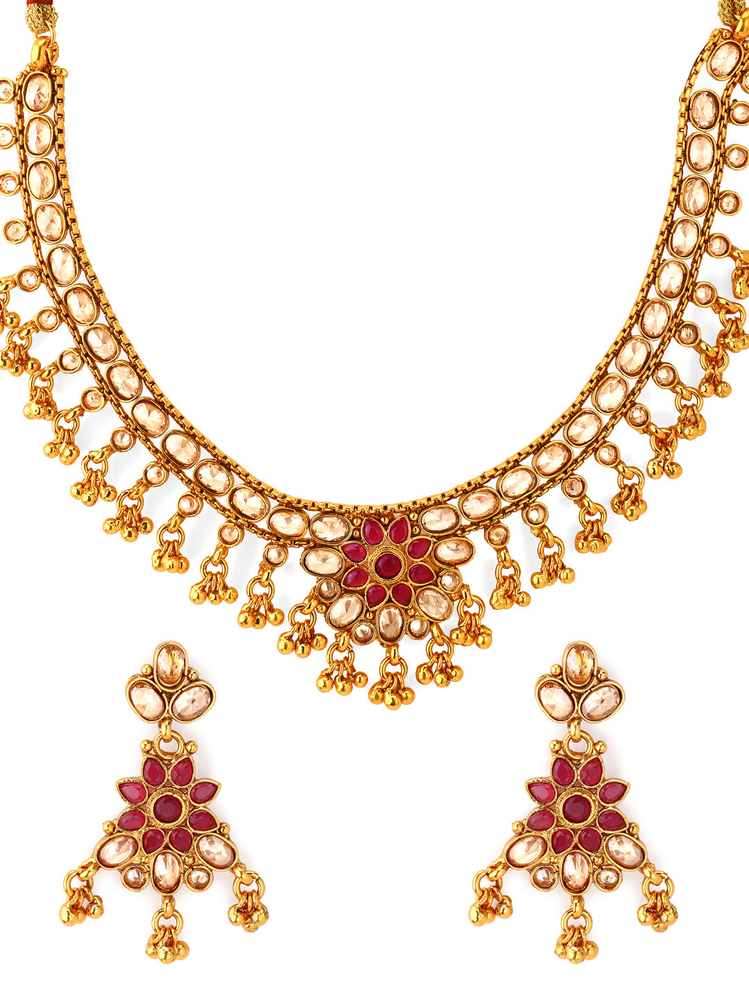 Buy Rubans Red Kundan Studded Gold Plated Jewellery Set Jewellery Set