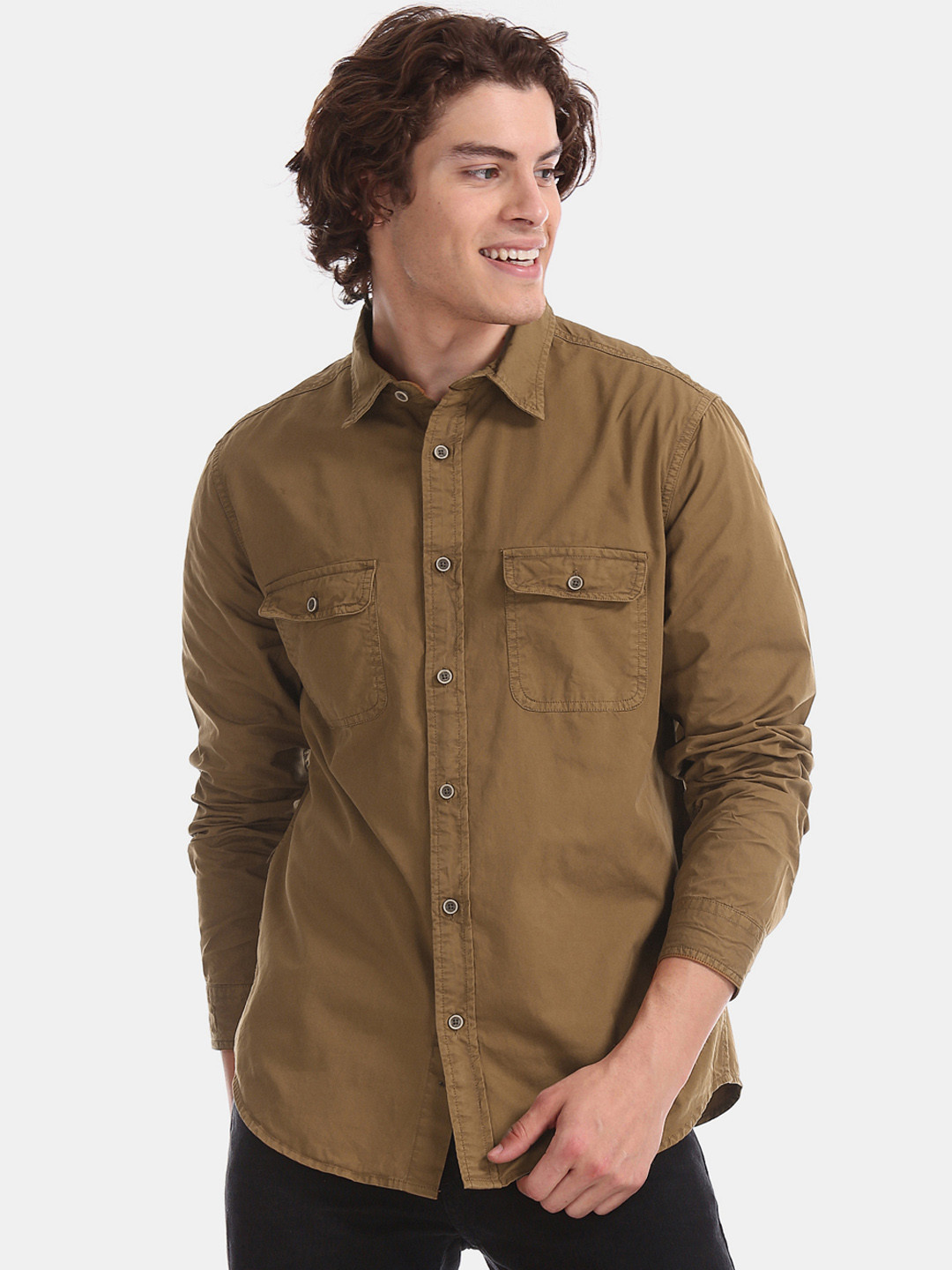 Buy Aeropostale Men Khaki Regular Fit Solid Casual Shirt - Shirts for ...