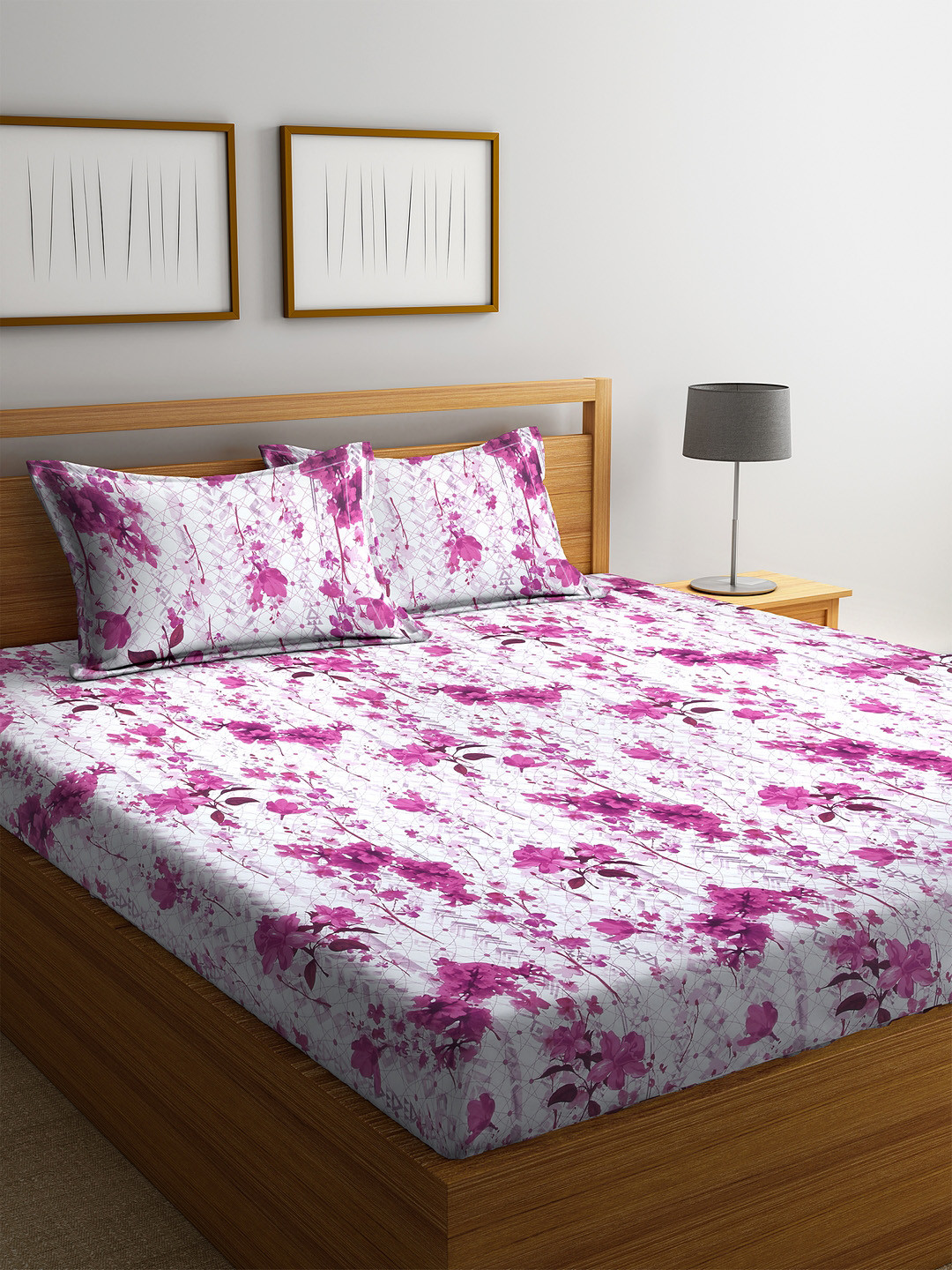 Buy BOMBAY DYEING Magenta & White Floral 160 TC Cotton 1 King Bedsheet