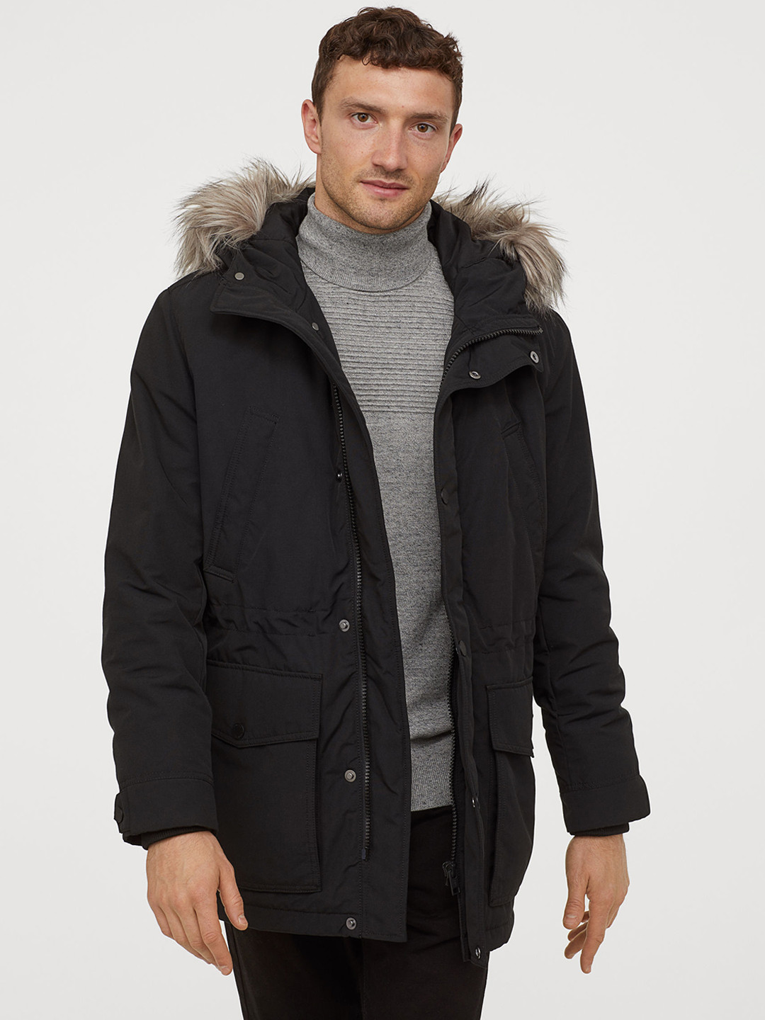 Buy H&M Men Black Padded Parka With A Hood Jackets for Men 11010104
