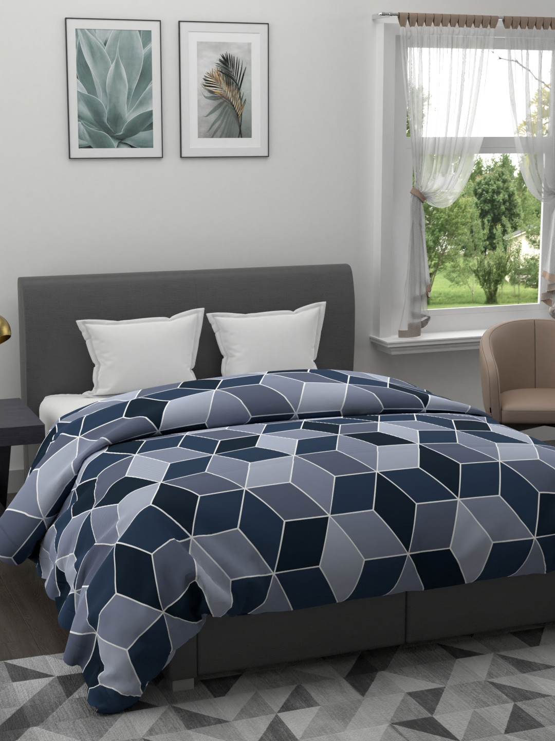 Buy BIANCA Blue & Navy Blue Geometric AC Room 120 GSM Double Bed Comforter Blankets Quilts And