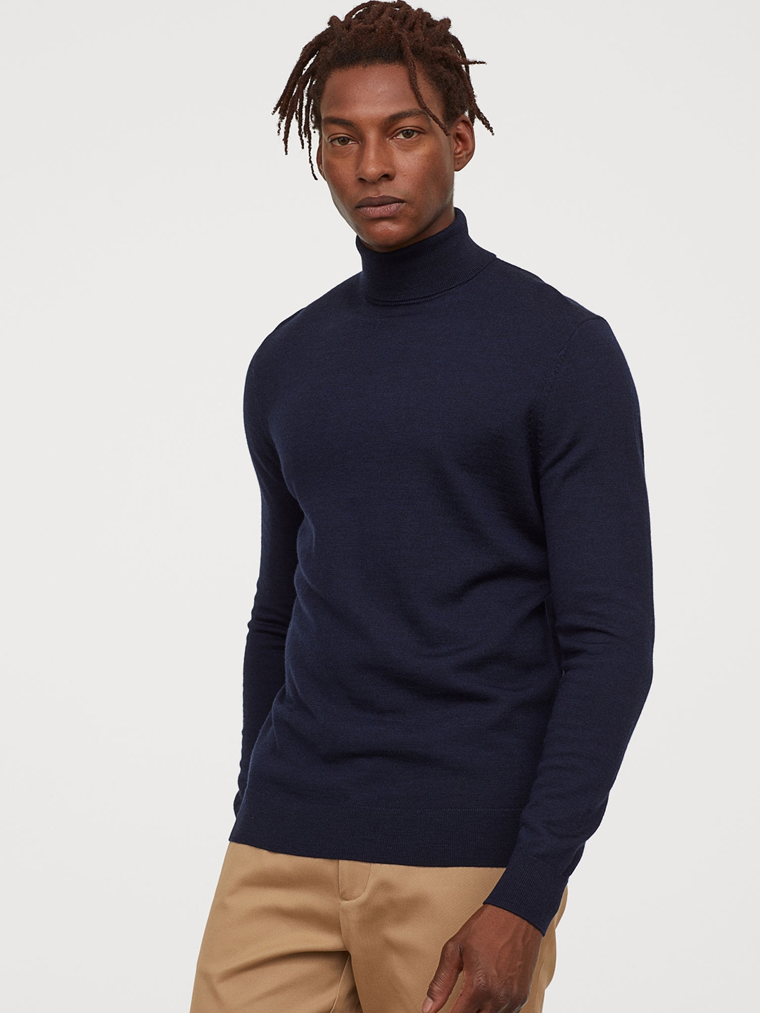 Buy H&M Men Navy Blue Merino Wool Polo Neck Jumper - Sweaters for Men ...