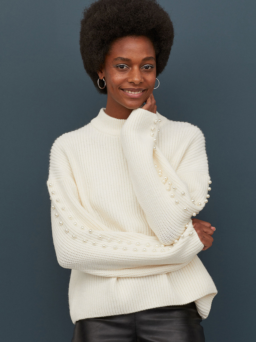 Buy H&M Women White Jumper With Pearly Beads Sweaters for Women