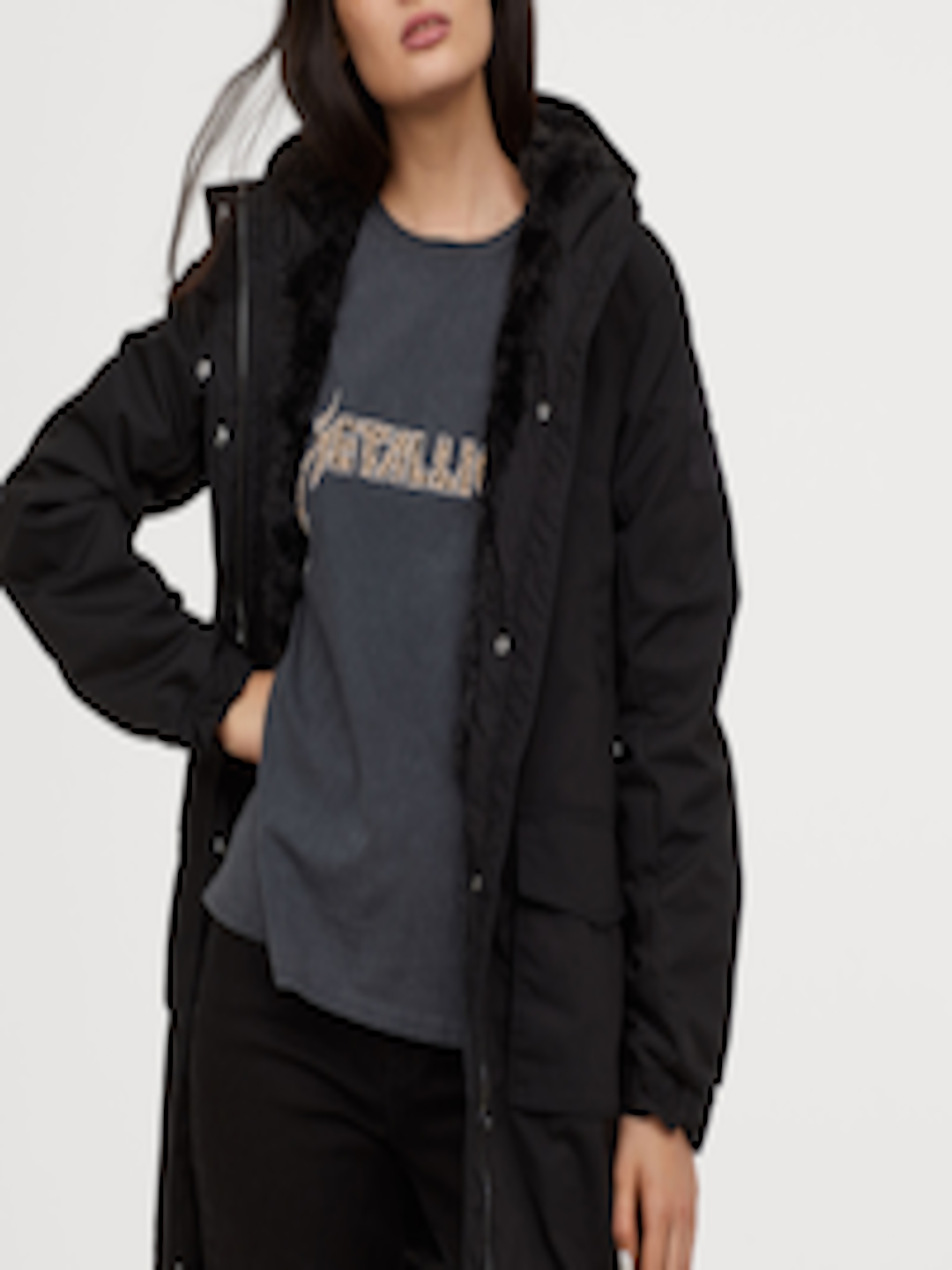 Buy H&M Women Black Padded Parka Jacket - Jackets for Women 11010074 ...